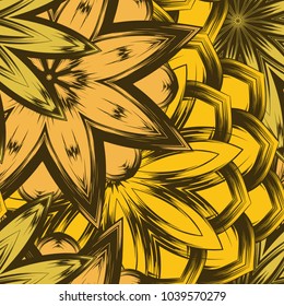 Seamless floral background. Tracery handmade nature ethnic fabric backdrop pattern with flowers. Textile design texture. Decorative color art. Vector
