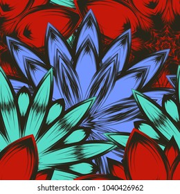 Seamless floral background. Tracery handmade nature ethnic fabric backdrop pattern with flowers. Textile design texture. Decorative color art. Vector