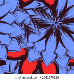 Seamless floral background. Tracery handmade nature ethnic fabric backdrop pattern with flowers. Textile design texture. Decorative color art. Vector