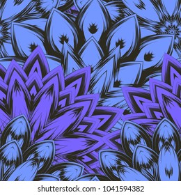 Seamless floral background. Tracery handmade nature ethnic fabric backdrop pattern with flowers. Textile design texture. Decorative color art. Vector