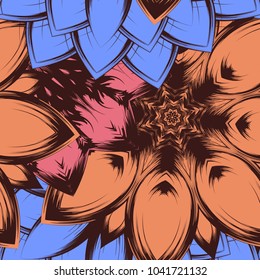 Seamless floral background. Tracery handmade nature ethnic fabric backdrop pattern with flowers. Textile design texture. Decorative color art. Vector