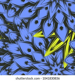 Seamless floral background. Tracery handmade nature ethnic fabric backdrop pattern with flowers. Textile design texture. Decorative color art. Vector