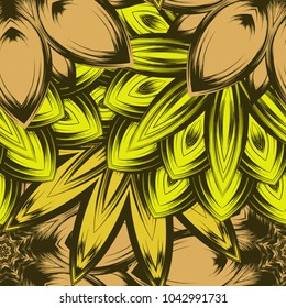 Seamless floral background. Tracery handmade nature ethnic fabric backdrop pattern with flowers. Textile design texture. Decorative color art. Vector