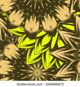 Seamless floral background. Tracery handmade nature ethnic fabric backdrop pattern with flowers. Textile design texture. Decorative color art. Vector