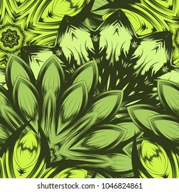 Seamless floral background. Tracery handmade nature ethnic fabric backdrop pattern with flowers. Textile design texture. Decorative color art. Vector