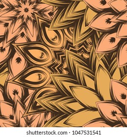 Seamless floral background. Tracery handmade nature ethnic fabric backdrop pattern with flowers. Textile design texture. Decorative color art. Vector