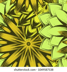Seamless floral background. Tracery handmade nature ethnic fabric backdrop pattern with flowers. Textile design texture. Decorative color art. Vector