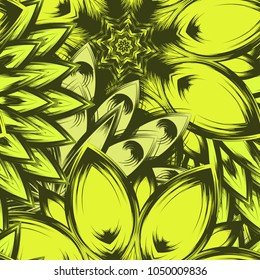 Seamless floral background. Tracery handmade nature ethnic fabric backdrop pattern with flowers. Textile design texture. Decorative color art. Vector