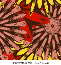 Seamless floral background. Tracery handmade nature ethnic fabric backdrop pattern with flowers. Textile design texture. Decorative color art. Vector