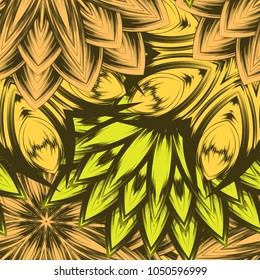 Seamless floral background. Tracery handmade nature ethnic fabric backdrop pattern with flowers. Textile design texture. Decorative color art. Vector