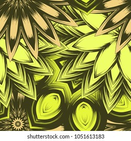 Seamless floral background. Tracery handmade nature ethnic fabric backdrop pattern with flowers. Textile design texture. Decorative color art. Vector
