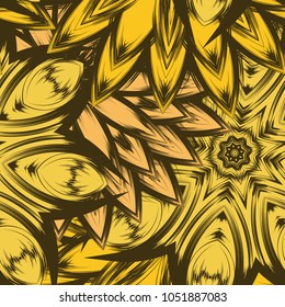 Seamless floral background. Tracery handmade nature ethnic fabric backdrop pattern with flowers. Textile design texture. Decorative color art. Vector