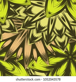 Seamless floral background. Tracery handmade nature ethnic fabric backdrop pattern with flowers. Textile design texture. Decorative color art. Vector