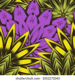 Seamless floral background. Tracery handmade nature ethnic fabric backdrop pattern with flowers. Textile design texture. Decorative color art. Vector