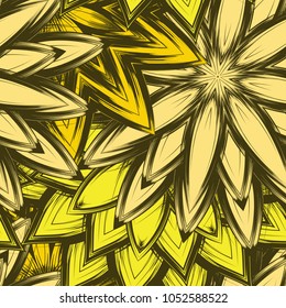 Seamless floral background. Tracery handmade nature ethnic fabric backdrop pattern with flowers. Textile design texture. Decorative color art. Vector