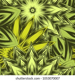 Seamless floral background. Tracery handmade nature ethnic fabric backdrop pattern with flowers. Textile design texture. Decorative color art. Vector