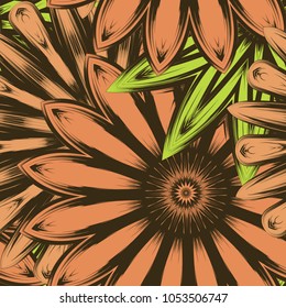 Seamless floral background. Tracery handmade nature ethnic fabric backdrop pattern with flowers. Textile design texture. Decorative color art. Vector