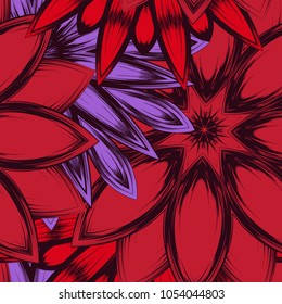 Seamless floral background. Tracery handmade nature ethnic fabric backdrop pattern with flowers. Textile design texture. Decorative color art. Vector