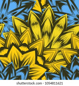 Seamless floral background. Tracery handmade nature ethnic fabric backdrop pattern with flowers. Textile design texture. Decorative color art. Vector