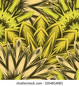 Seamless floral background. Tracery handmade nature ethnic fabric backdrop pattern with flowers. Textile design texture. Decorative color art. Vector
