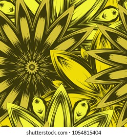Seamless floral background. Tracery handmade nature ethnic fabric backdrop pattern with flowers. Textile design texture. Decorative color art. Vector