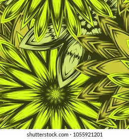 Seamless floral background. Tracery handmade nature ethnic fabric backdrop pattern with flowers. Textile design texture. Decorative color art. Vector