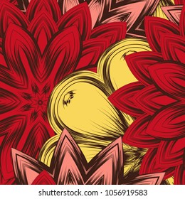 Seamless floral background. Tracery handmade nature ethnic fabric backdrop pattern with flowers. Textile design texture. Decorative color art. Vector