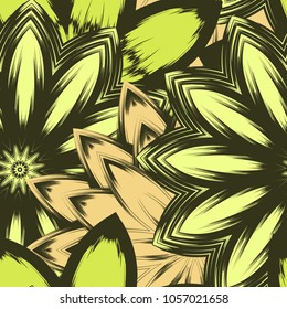 Seamless floral background. Tracery handmade nature ethnic fabric backdrop pattern with flowers. Textile design texture. Decorative color art. Vector