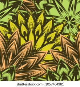 Seamless floral background. Tracery handmade nature ethnic fabric backdrop pattern with flowers. Textile design texture. Decorative color art. Vector