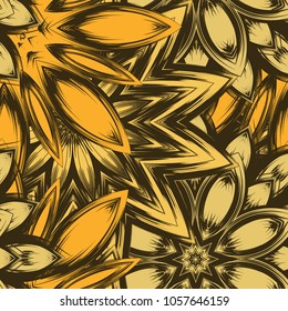 Seamless floral background. Tracery handmade nature ethnic fabric backdrop pattern with flowers. Textile design texture. Decorative color art. Vector