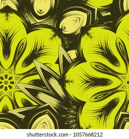 Seamless floral background. Tracery handmade nature ethnic fabric backdrop pattern with flowers. Textile design texture. Decorative color art. Vector