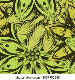 Seamless floral background. Tracery handmade nature ethnic fabric backdrop pattern with flowers. Textile design texture. Decorative color art. Vector