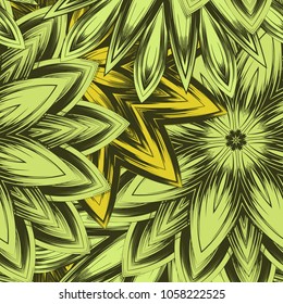 Seamless floral background. Tracery handmade nature ethnic fabric backdrop pattern with flowers. Textile design texture. Decorative color art. Vector