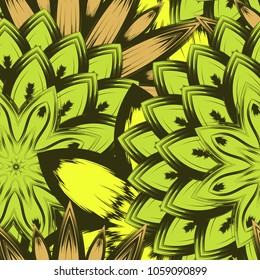 Seamless floral background. Tracery handmade nature ethnic fabric backdrop pattern with flowers. Textile design texture. Decorative color art. Vector