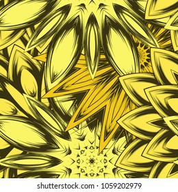 Seamless floral background. Tracery handmade nature ethnic fabric backdrop pattern with flowers. Textile design texture. Decorative color art. Vector