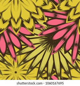 Seamless floral background. Tracery handmade nature ethnic fabric backdrop pattern with flowers. Textile design texture. Decorative color art. Vector