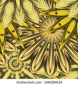 Seamless floral background. Tracery handmade nature ethnic fabric backdrop pattern with flowers. Textile design texture. Decorative color art. Vector