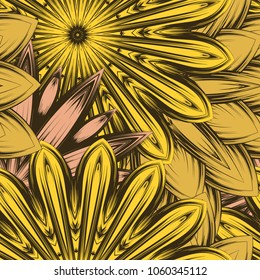 Seamless floral background. Tracery handmade nature ethnic fabric backdrop pattern with flowers. Textile design texture. Decorative color art. Vector