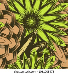 Seamless floral background. Tracery handmade nature ethnic fabric backdrop pattern with flowers. Textile design texture. Decorative color art. Vector