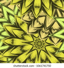 Seamless floral background. Tracery handmade nature ethnic fabric backdrop pattern with flowers. Textile design texture. Decorative color art. Vector
