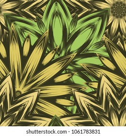 Seamless floral background. Tracery handmade nature ethnic fabric backdrop pattern with flowers. Textile design texture. Decorative color art. Vector