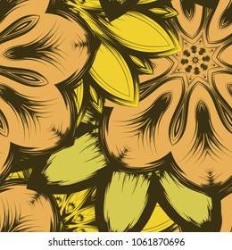 Seamless floral background. Tracery handmade nature ethnic fabric backdrop pattern with flowers. Textile design texture. Decorative color art. Vector