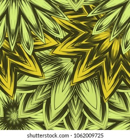 Seamless floral background. Tracery handmade nature ethnic fabric backdrop pattern with flowers. Textile design texture. Decorative color art. Vector