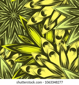 Seamless floral background. Tracery handmade nature ethnic fabric backdrop pattern with flowers. Textile design texture. Decorative color art. Vector