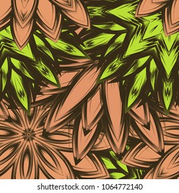 Seamless floral background. Tracery handmade nature ethnic fabric backdrop pattern with flowers. Textile design texture. Decorative color art. Vector