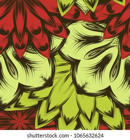 Seamless floral background. Tracery handmade nature ethnic fabric backdrop pattern with flowers. Textile design texture. Decorative color art. Vector