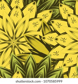 Seamless floral background. Tracery handmade nature ethnic fabric backdrop pattern with flowers. Textile design texture. Decorative color art. Vector
