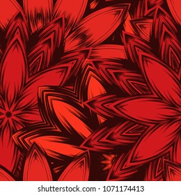 Seamless floral background. Tracery handmade nature ethnic fabric backdrop pattern with flowers. Textile design texture. Decorative color art. Vector