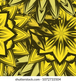 Seamless floral background. Tracery handmade nature ethnic fabric backdrop pattern with flowers. Textile design texture. Decorative color art. Vector