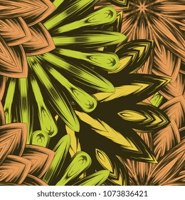 Seamless floral background. Tracery handmade nature ethnic fabric backdrop pattern with flowers. Textile design texture. Decorative color art. Vector